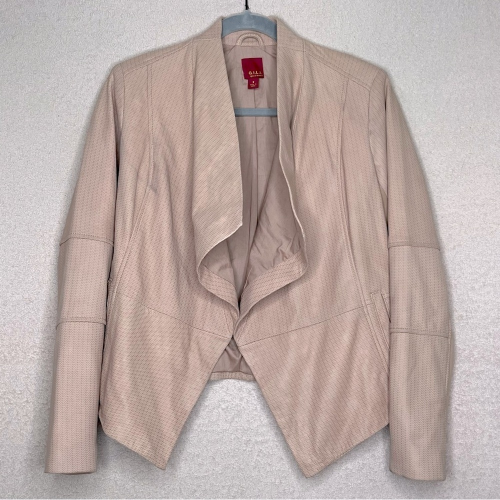G.I.L.I Got It Love It Leather Drape Front Asymmetrical Jacket-Pink-Women’s 2